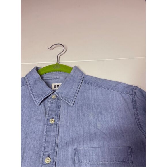 Uniqlo Men’s Denim Slim Fit Long Sleeve Shirt Light Blue Buttoned Sz S See Notes - Picture 9 of 11